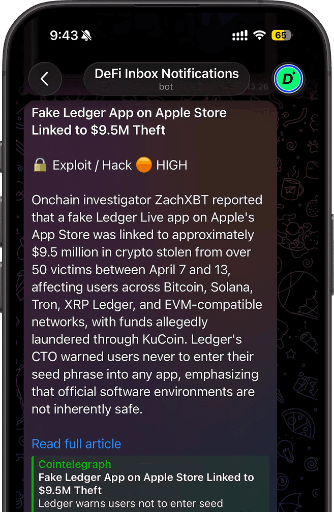 DeFi Inbox Telegram notifications preview
